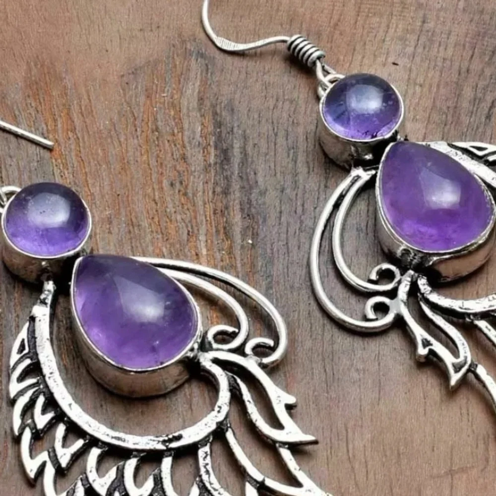 Rose quartz angel wings earrings - Picture 4 of 6